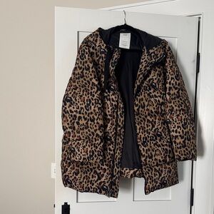 GAP Women's Brown Leopard Puffer Jacket